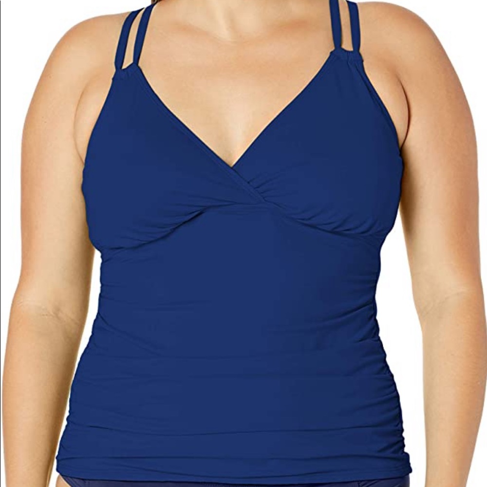 LA BLANCA Island Goddess Cross Back Tankini Top Bright Navy Blue Size 10
